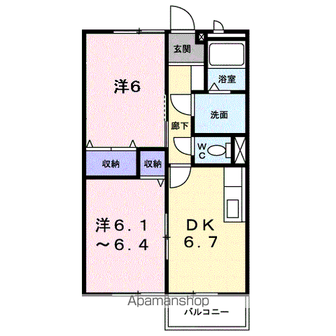 ニューエルディム大樹B(2DK/1階)の間取り写真