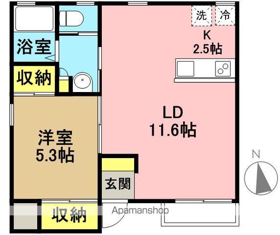 ウリッセ梅ヶ丘(1LDK/1階)の間取り写真