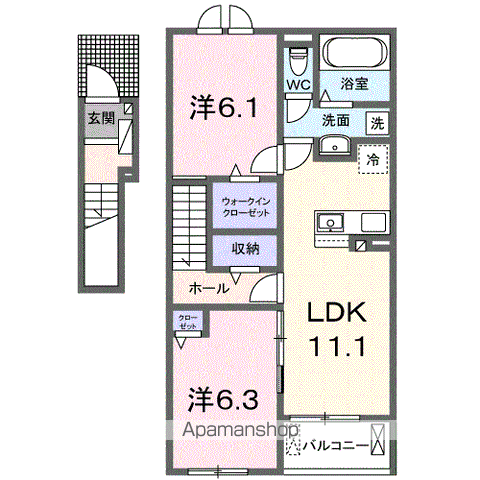 ファミールケイB(2LDK/2階)の間取り写真