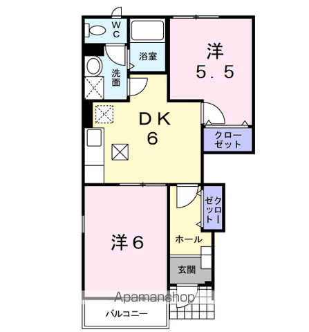 ペルル・ジェモー弐号館(2DK/1階)の間取り写真