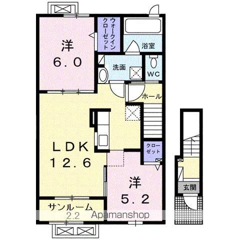 サンライズさくらまちC(2LDK/2階)の間取り写真