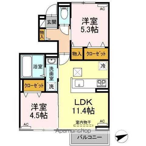 徳島線 鴨島駅 徒歩7分 2階建 築3年(2LDK/1階)の間取り写真