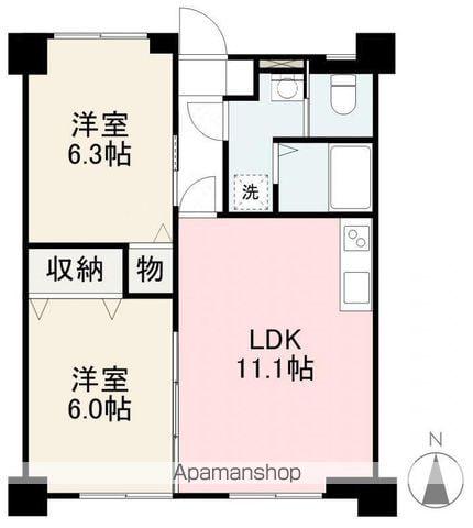 ヴィラ・アンソレイエ鶴市(2LDK/3階)の間取り写真