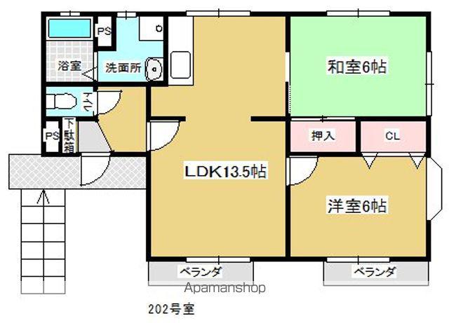 二本松第3ハイツA棟(2LDK/2階)の間取り写真