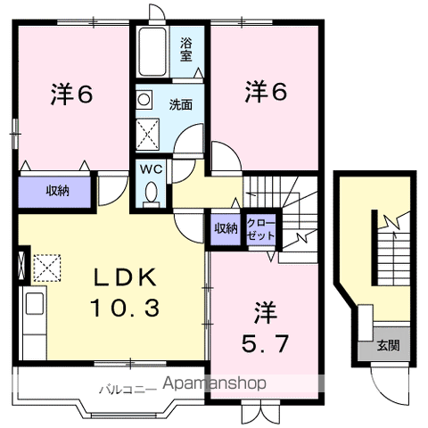 ハイツアプ-ルA(3LDK/2階)の間取り写真