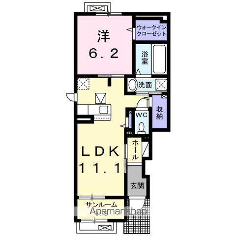 ル・ノン Ⅱ(1LDK/1階)の間取り写真