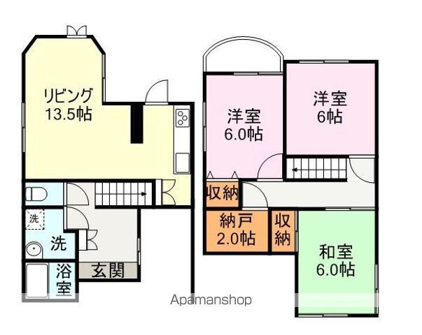 山陽本線 東尾道駅 徒歩6分 2階建 築33年(3SLDK)の間取り写真