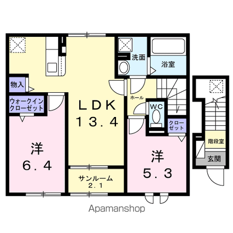 アルモニーD(2LDK/2階)の間取り写真
