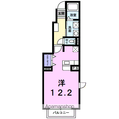 プラシードカーサⅡ(ワンルーム/1階)の間取り写真
