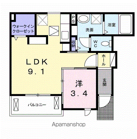 グランディール枝堀A(1LDK/1階)の間取り写真