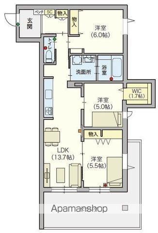 シニア限定ヘーベルVILLAGE 浦和美園(3LDK/3階)の間取り写真