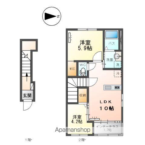 ドゥ シェルポン(2LDK/2階)の間取り写真