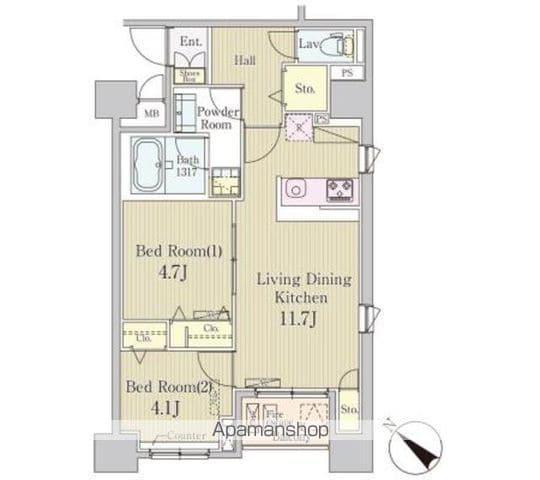 クレール日本橋(2LDK/6階)の間取り写真