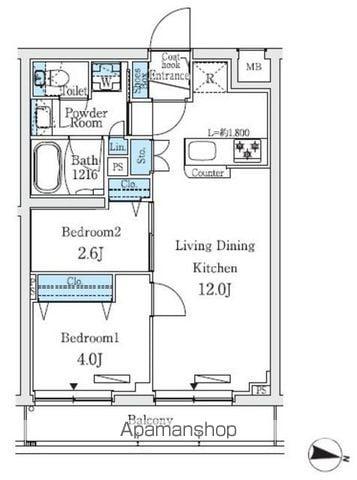 プライムブリス中野富士見町Ⅰ(2LDK/3階)の間取り写真