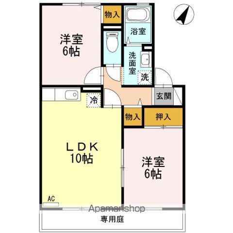 ヴィラ フローラⅡ(2LDK/1階)の間取り写真