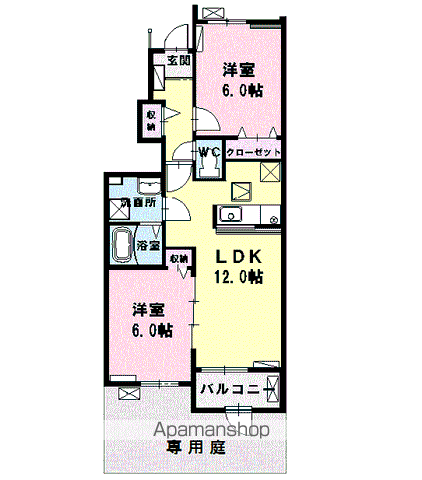 ドマーニ・W(2LDK/1階)の間取り写真