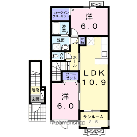 ソレイユ2(2LDK/2階)の間取り写真