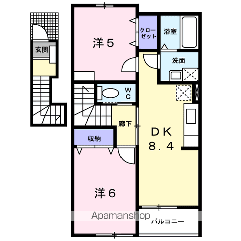 ココタイムA(2DK/2階)の間取り写真
