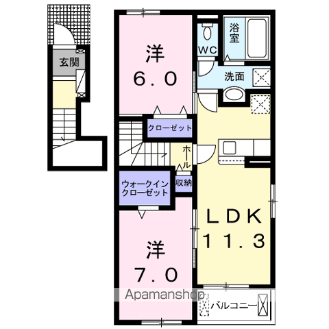 グリーンズいの Ⅱ(2LDK/2階)の間取り写真