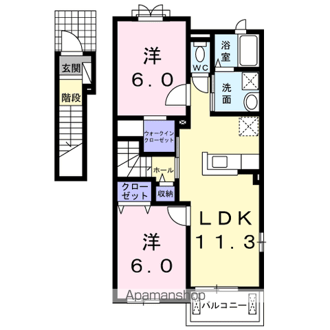 プラシードⅡ(2LDK/2階)の間取り写真