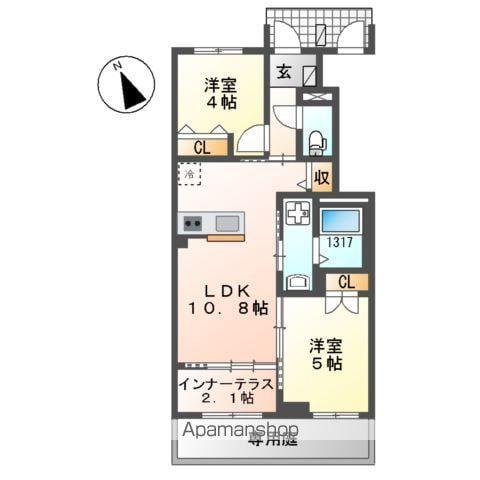 イルミ フェイト(2LDK/1階)の間取り写真