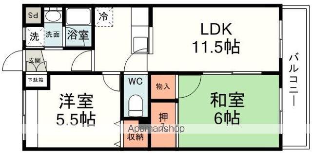 グランポワールⅡ(2LDK/3階)の間取り写真