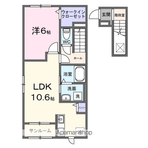 ハウスプリムローズ Ⅹ(1LDK/2階)の間取り写真
