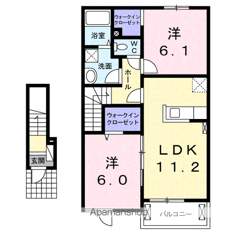 カーサ・セレッソ KⅡ(2LDK/2階)の間取り写真