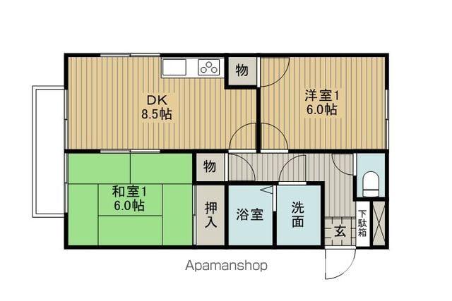 パークヴィラ一本杉(2DK/1階)の間取り写真