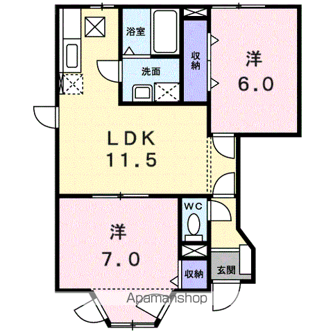 セレッソハイツB(2LDK/1階)の間取り写真