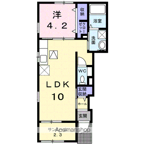 グランデ フィオーレ 木園 B(1LDK/1階)の間取り写真