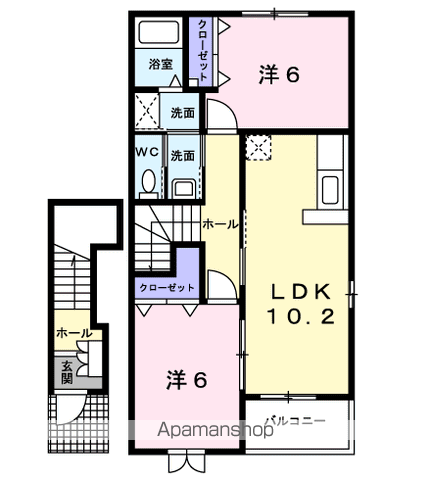 パルク・フィオーレA(2LDK/2階)の間取り写真
