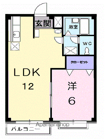 カーサ八幡林(1LDK/2階)の間取り写真