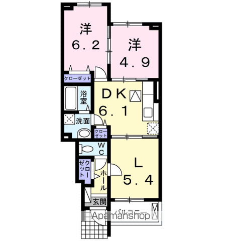 クレストC(2LDK/1階)の間取り写真