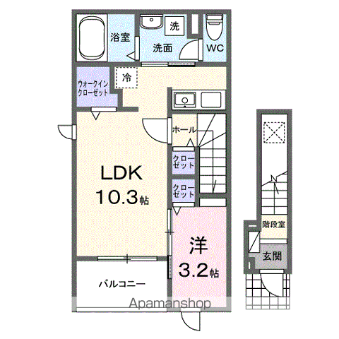 ソルクレストⅡ(1LDK/2階)の間取り写真