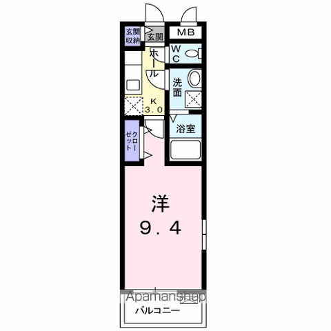 イリーデⅡ(1K/2階)の間取り写真