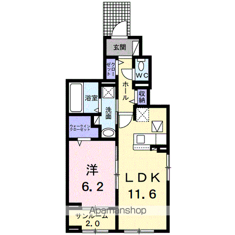 ブルーウッド(1LDK/1階)の間取り写真