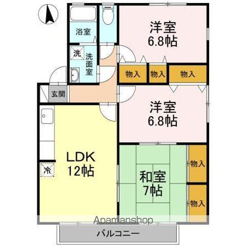 ルミナス山城 A棟(3LDK/2階)の間取り写真