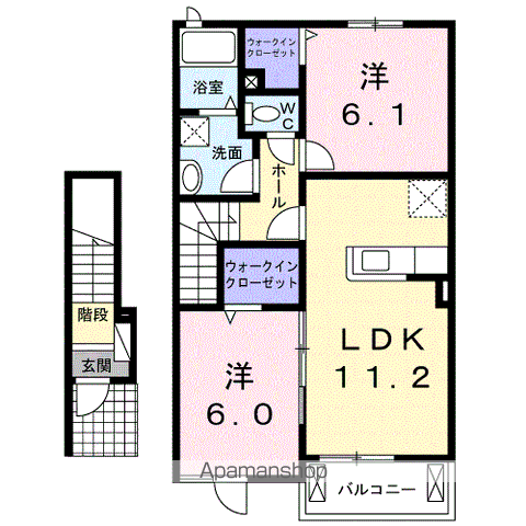 クラール土器西A(2LDK/2階)の間取り写真