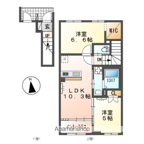 SUNELIN・LUPINUS(2LDK/2階)の間取り写真