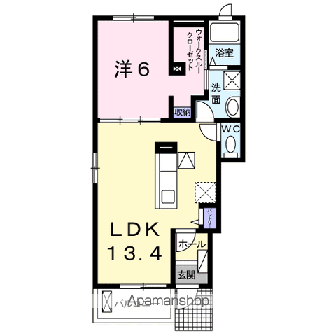 ラハナⅠ(1LDK/1階)の間取り写真