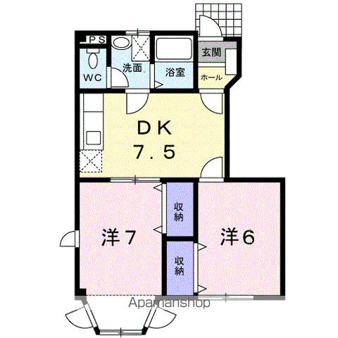 アーバン不知火Ⅷ(2DK/1階)の間取り写真