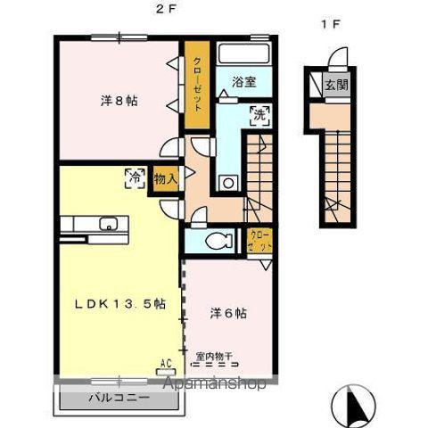 カーサ城北B棟(2LDK/2階)の間取り写真