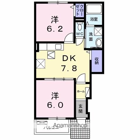 ナチュラルプラス(2DK/1階)の間取り写真