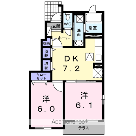 プリムローズ(2DK/1階)の間取り写真