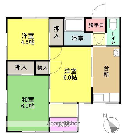 常磐線 いわき駅 バス乗車時間：18分 堀の内バス停で下車 徒歩4分 1階建 築53年(3K)の間取り写真