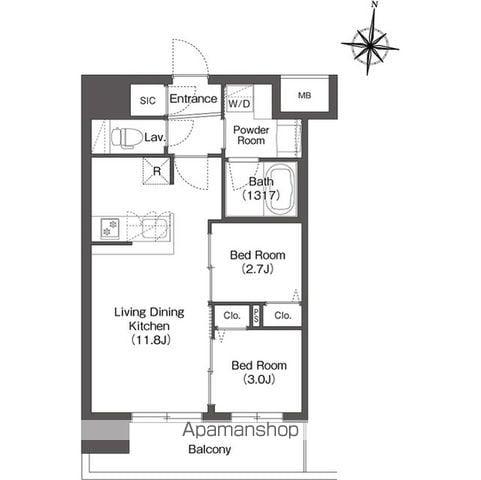 コンフォリア・リヴ新大阪西宮原ソルテラス(2LDK/7階)の間取り写真