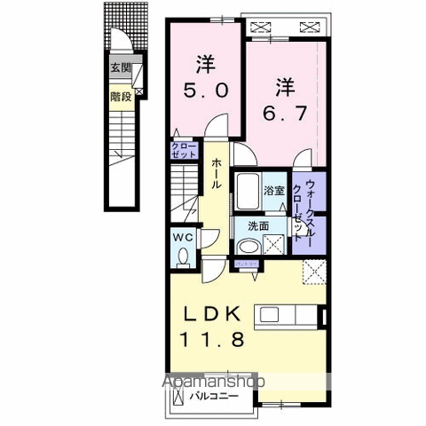 フェア・レジデンスⅠ(2LDK/2階)の間取り写真