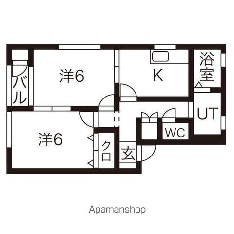 ユニベールA棟(2K/1階)の間取り写真