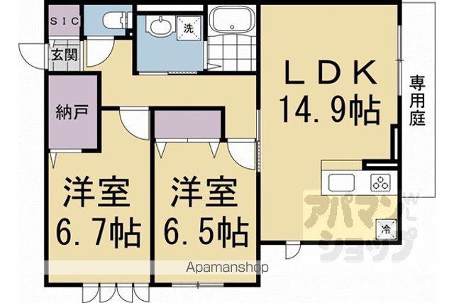 東海道本線 桂川駅(京都) 徒歩15分 3階建 築1年(2LDK/1階)の間取り写真